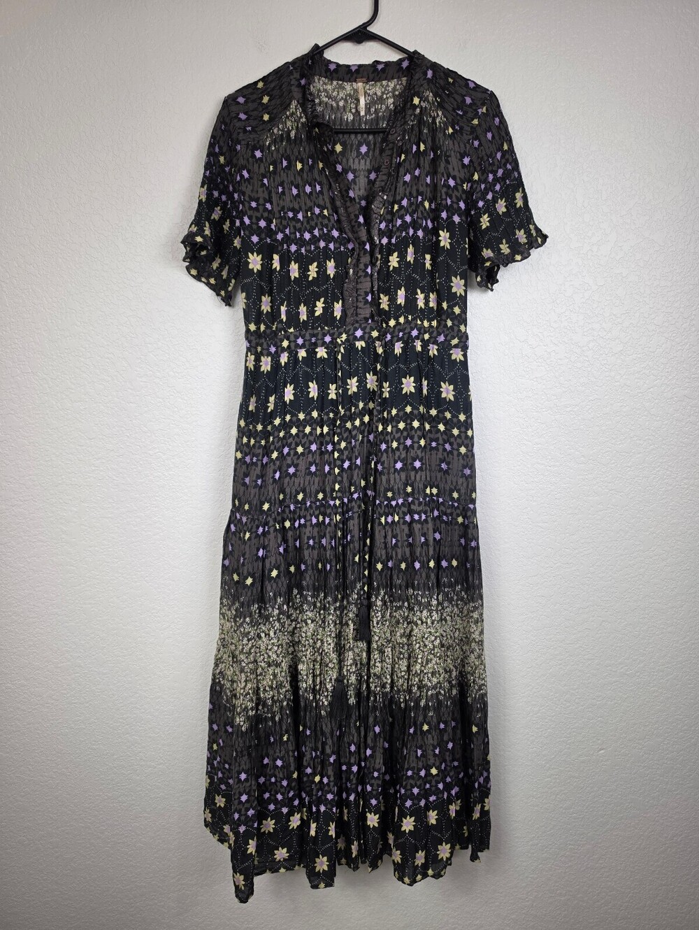 Free People Floral Midi Dress in Black and Purple